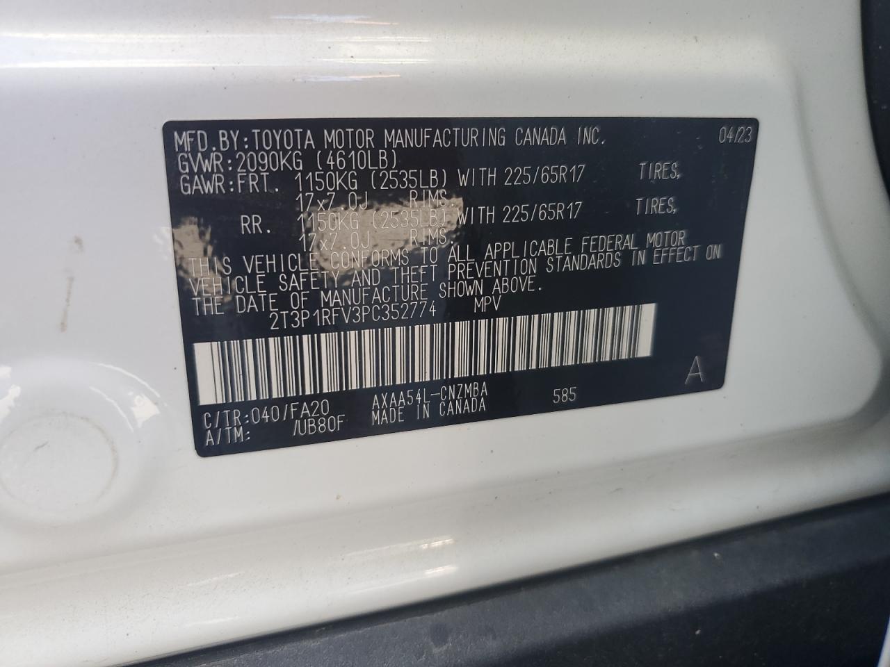 2023 Toyota Rav4 Xle VIN: 2T3P1RFV3PC352774 Lot: 81785405