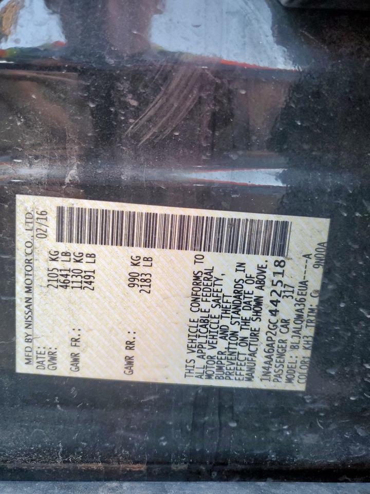 2016 Nissan Maxima 3.5S VIN: 1N4AA6AP2GC442518 Lot: 86340945