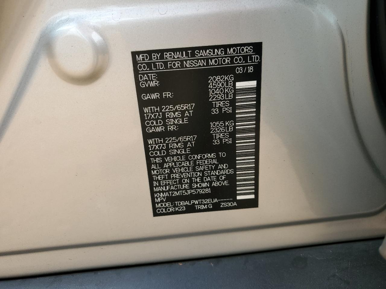 2018 Nissan Rogue S VIN: KNMAT2MT5JP579281 Lot: 82358195