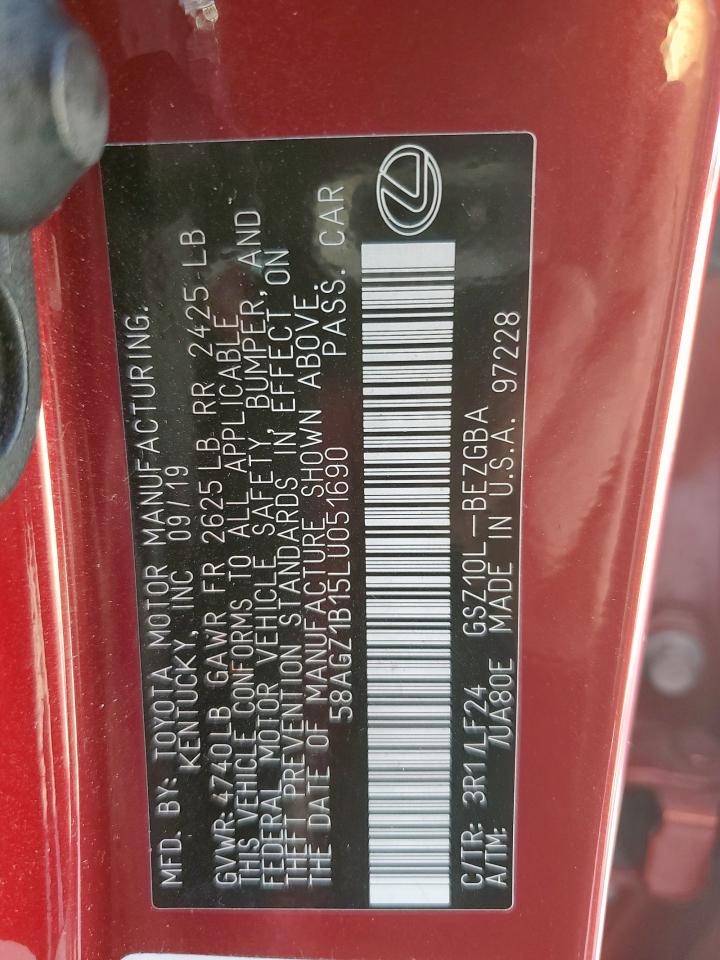 2020 Lexus Es 350 F Sport VIN: 58AGZ1B15LU051690 Lot: 84280915