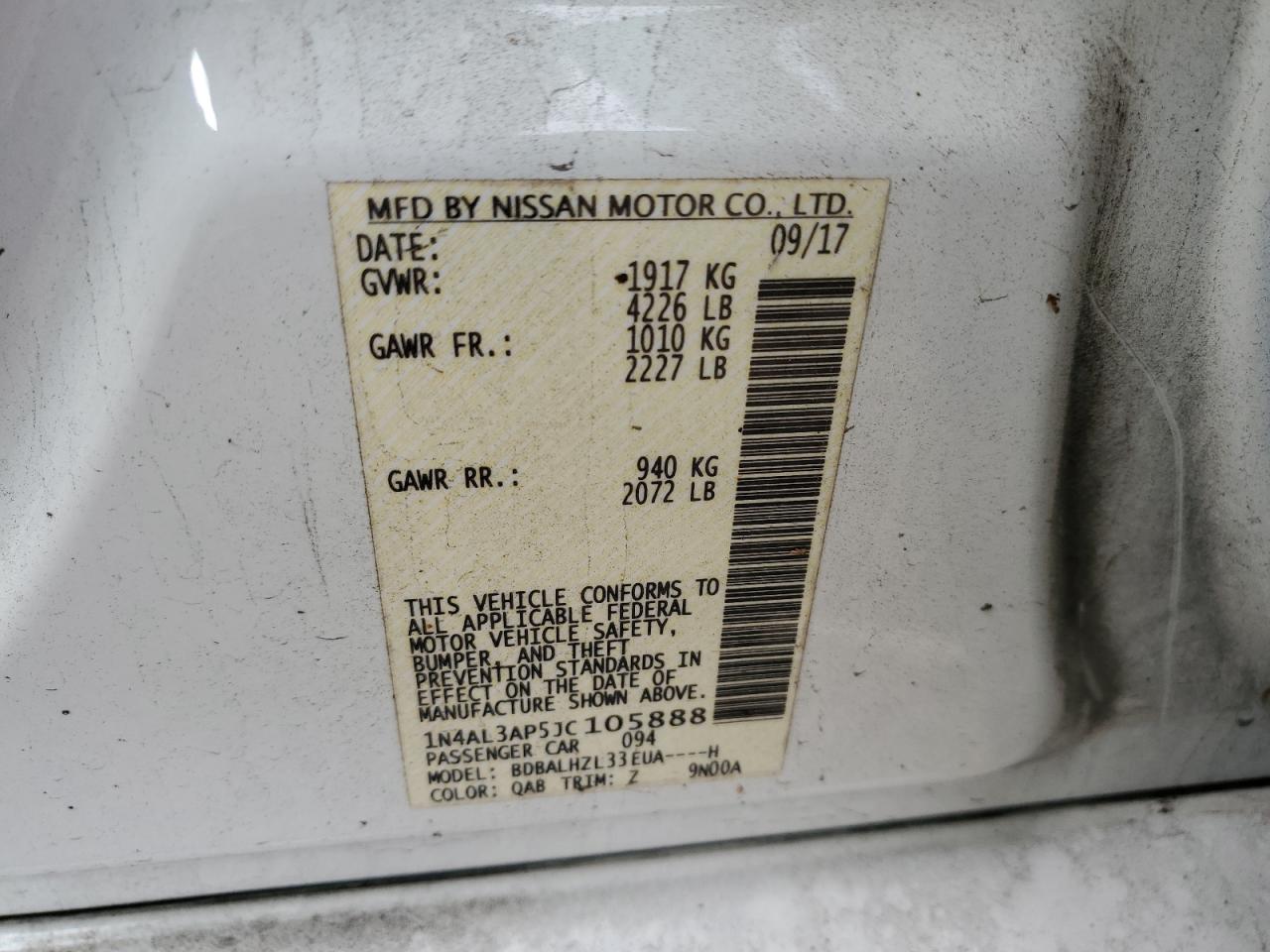 2018 Nissan Altima 2.5 VIN: 1N4AL3AP5JC105888 Lot: 86125045