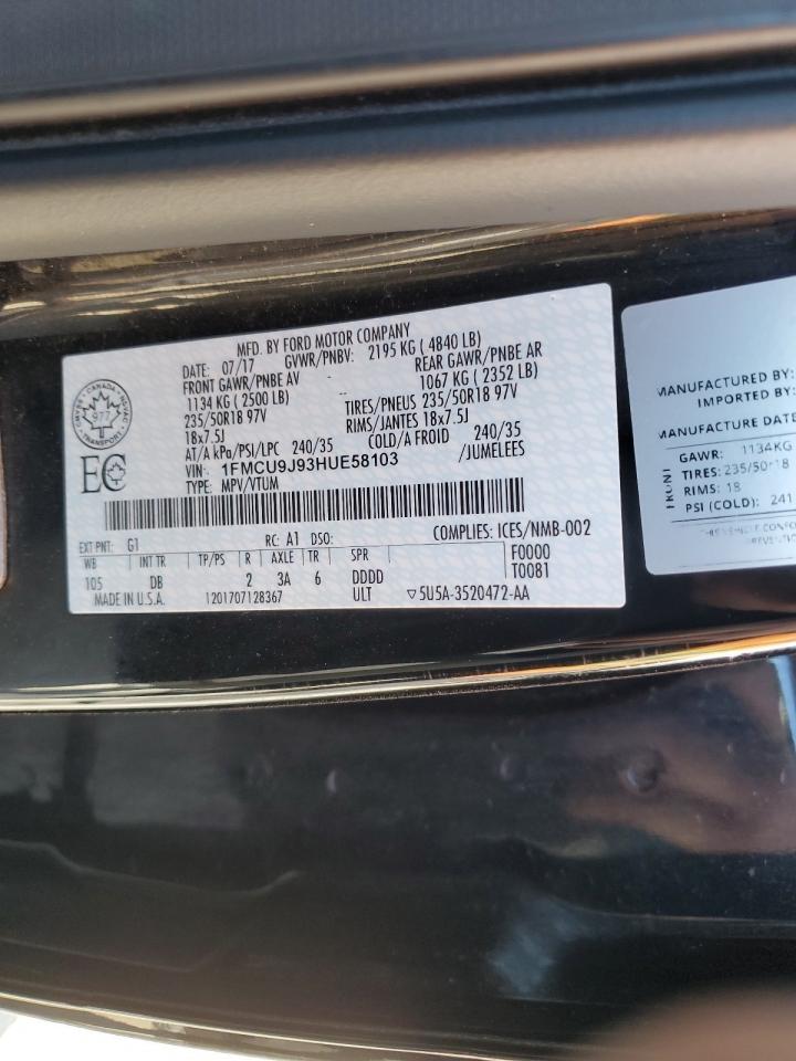 2017 Ford Escape Titanium VIN: 1FMCU9J93HUE58103 Lot: 86336925