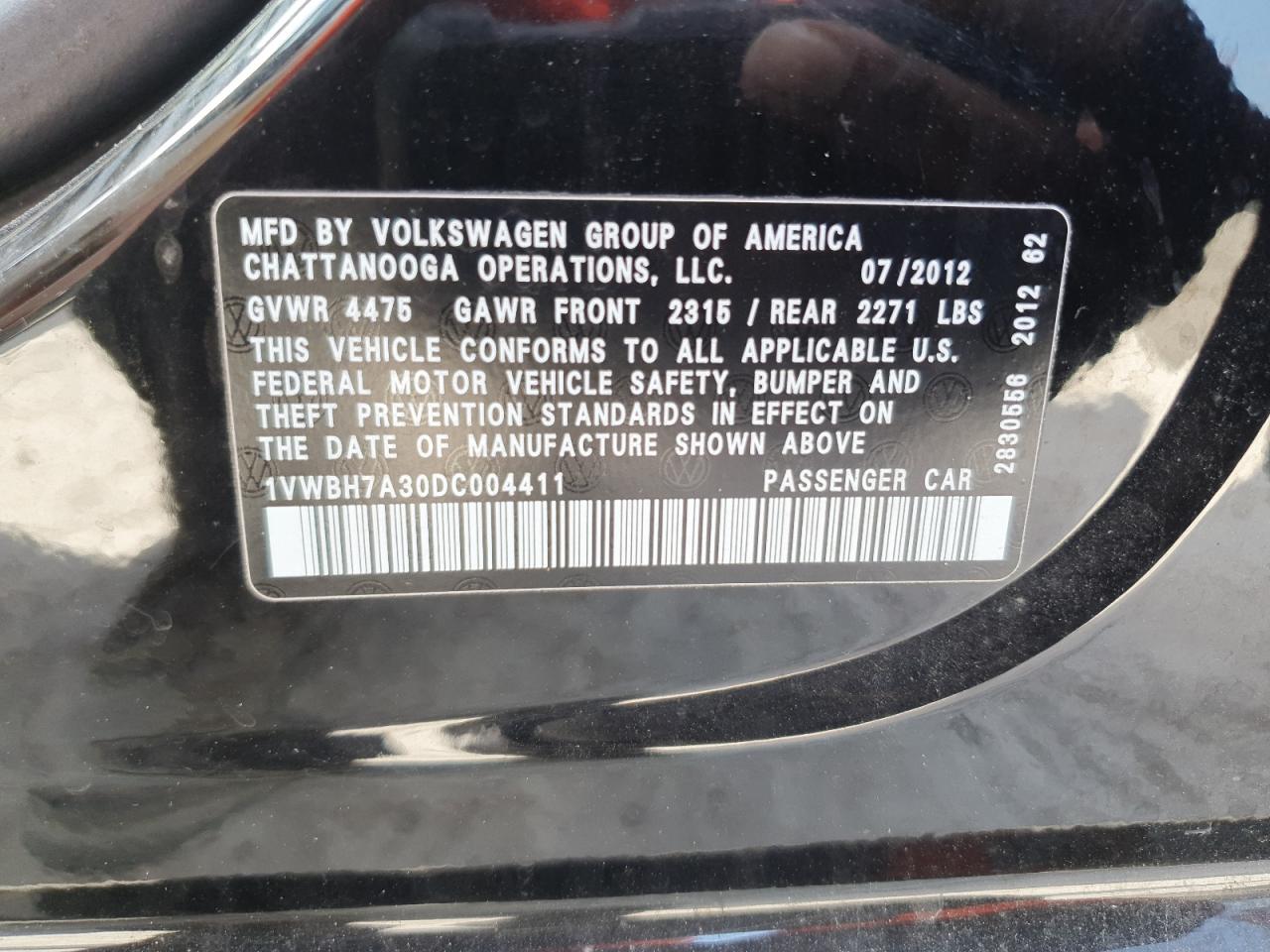 2013 Volkswagen Passat Se VIN: 1VWBH7A30DC004411 Lot: 82670755