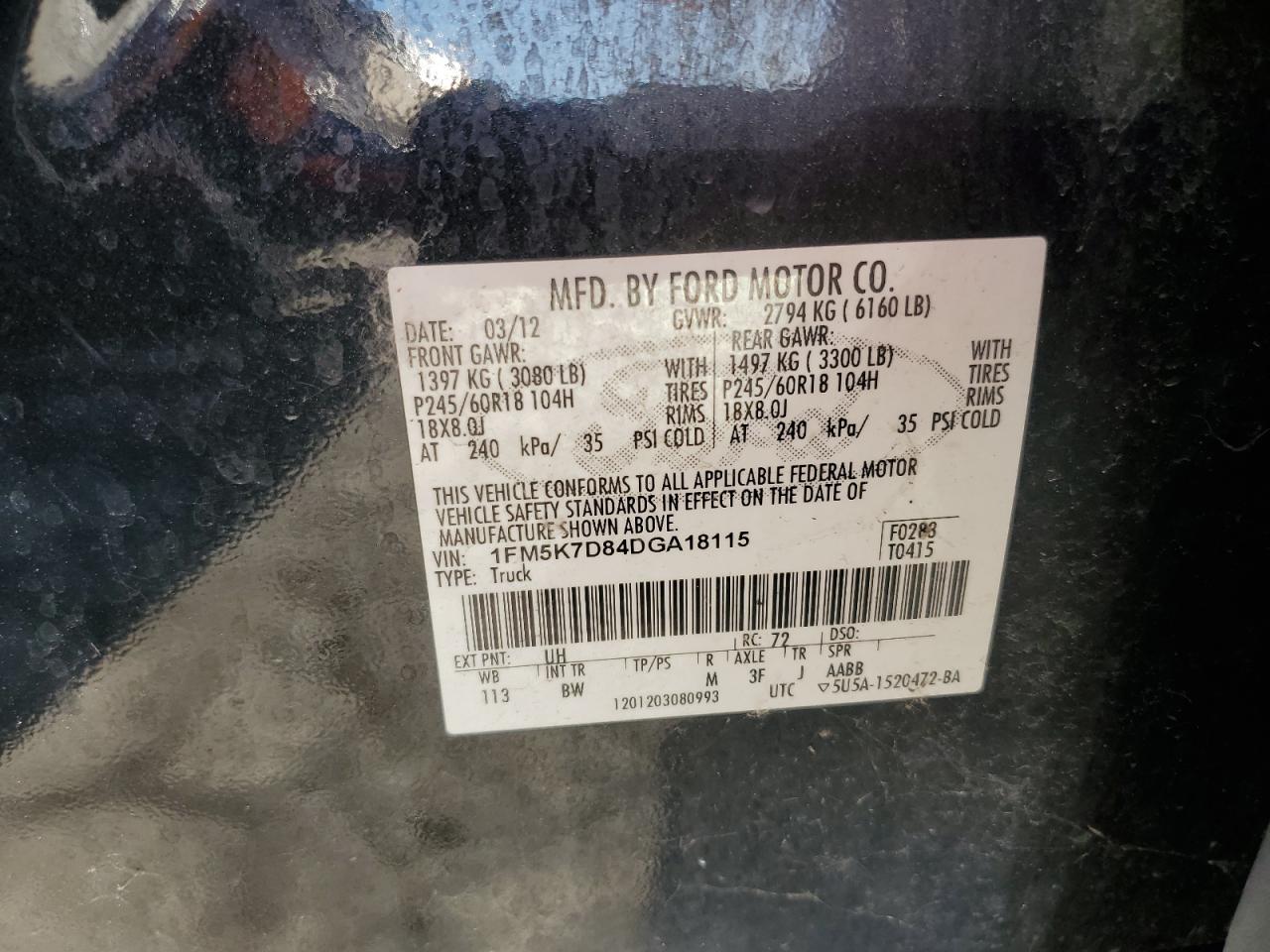2013 Ford Explorer Xlt VIN: 1FM5K7D84DGA18115 Lot: 82692225