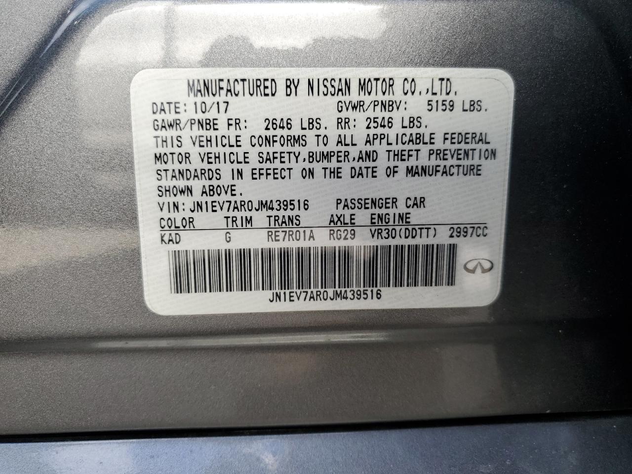 2018 Infiniti Q50 Luxe VIN: JN1EV7AR0JM439516 Lot: 87081925