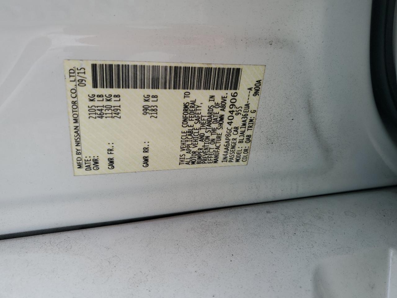 2016 Nissan Maxima 3.5S VIN: 1N4AA6AP8GC404906 Lot: 82351475