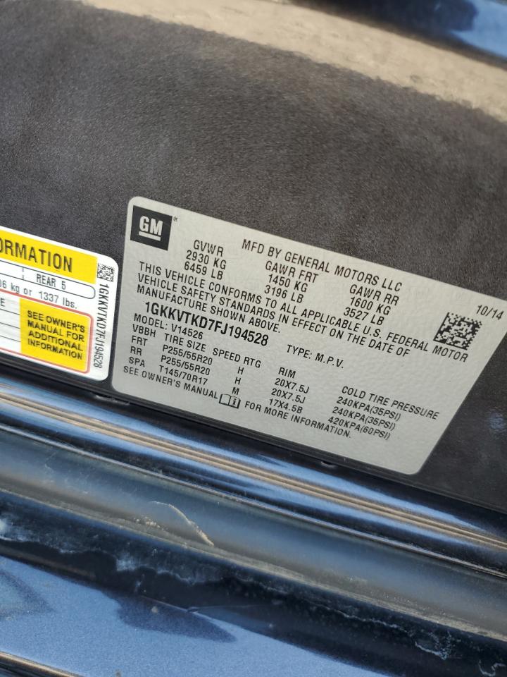 2015 GMC Acadia Denali VIN: 1GKKVTKD7FJ194528 Lot: 82541845