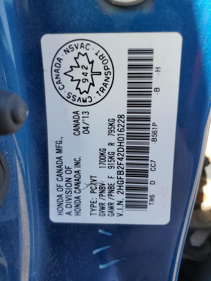 2013 Honda Civic Lx VIN: 2HGFB2F42DH016228 Lot: 84430955