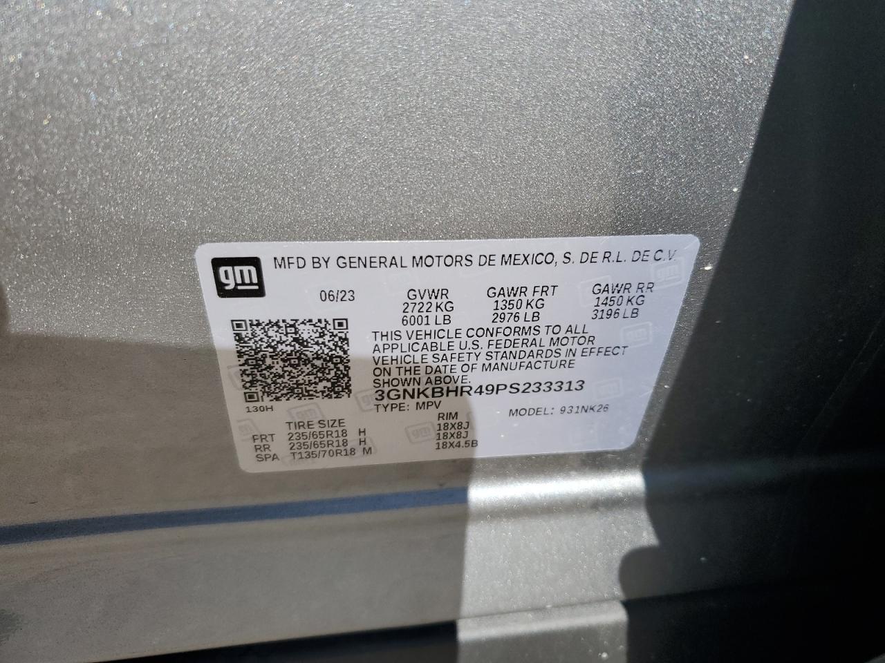 2023 Chevrolet Blazer 2Lt VIN: 3GNKBHR49PS233313 Lot: 84640065