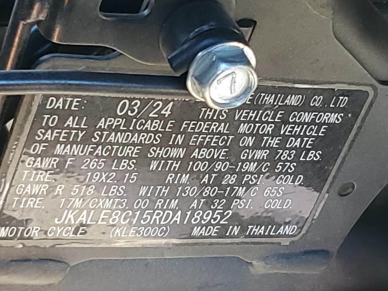 2024 Kawasaki Kle300 C VIN: JKALE8C15RDA18952 Lot: 82390785