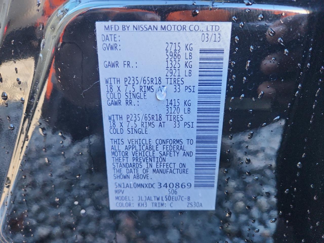 2013 Infiniti Jx35 VIN: 5N1AL0MNXDC340869 Lot: 90613075