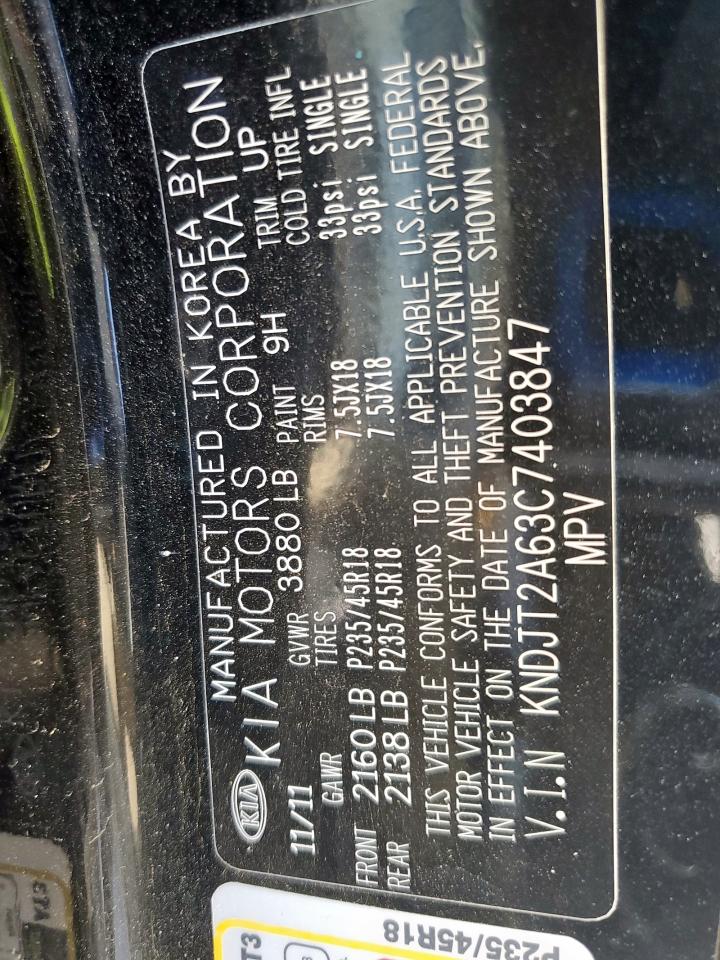 2012 Kia Soul + VIN: KNDJT2A63C7403847 Lot: 86220435