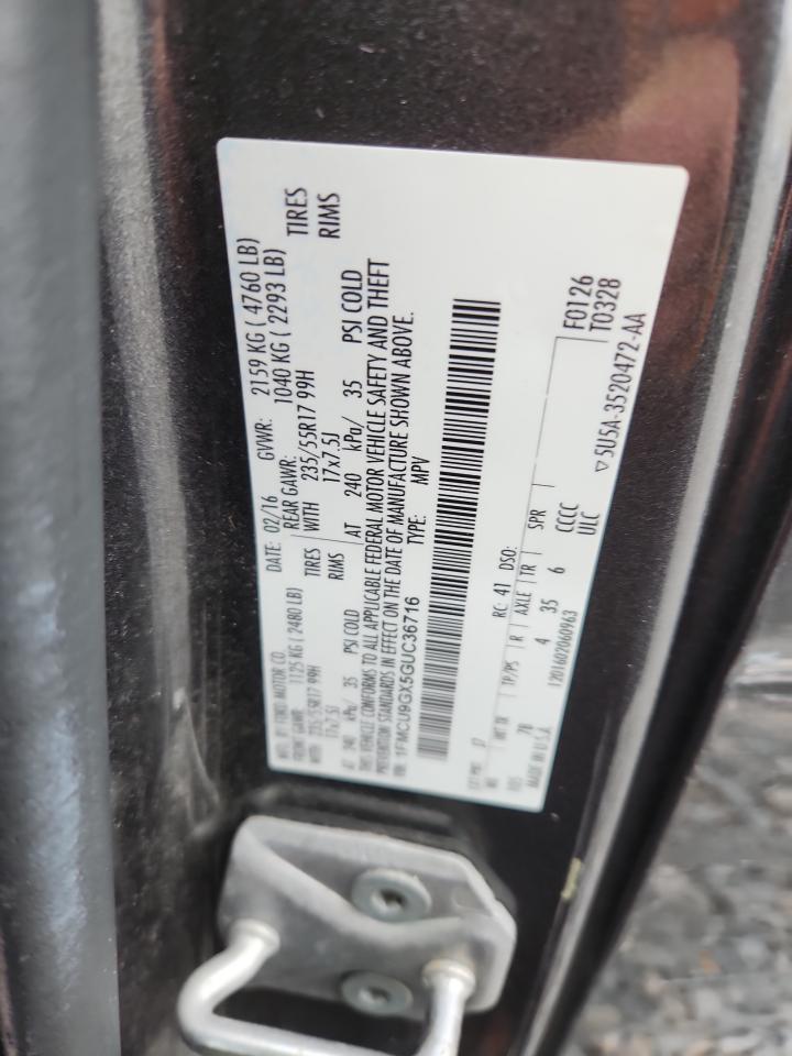 2016 Ford Escape Se VIN: 1FMCU9GX5GUC36716 Lot: 85007395