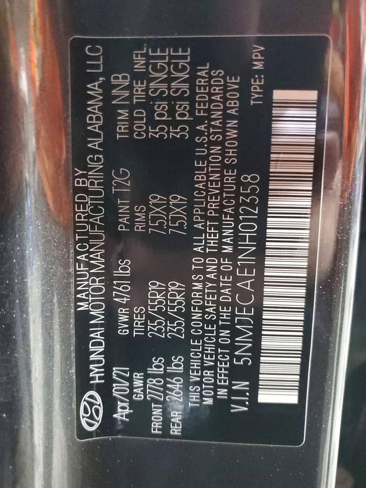 2022 Hyundai Tucson Limited VIN: 5NMJECAE1NH012358 Lot: 84945385