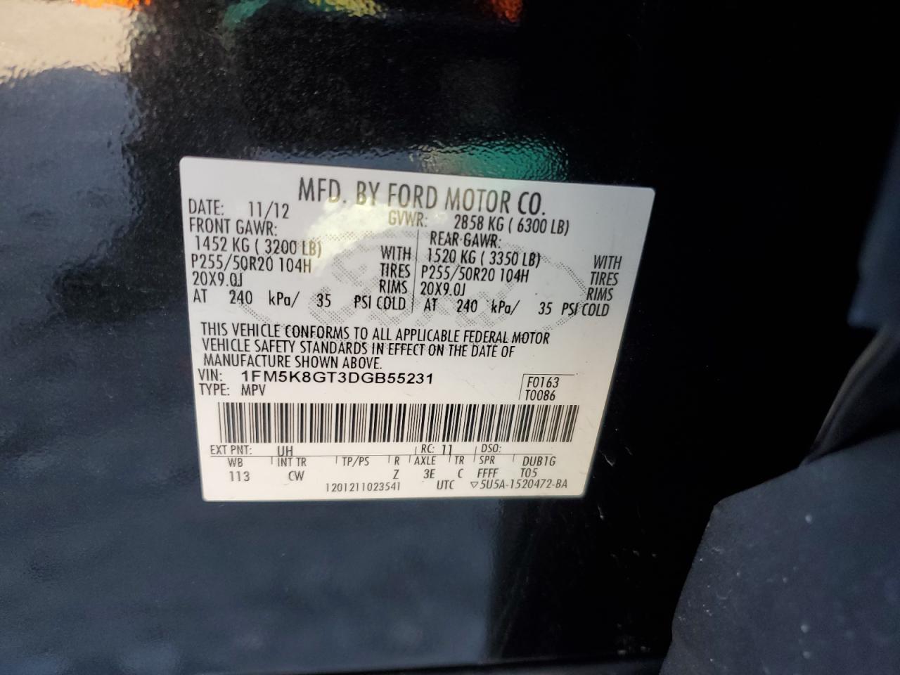 2013 Ford Explorer Sport VIN: 1FM5K8GT3DGB55231 Lot: 82424665