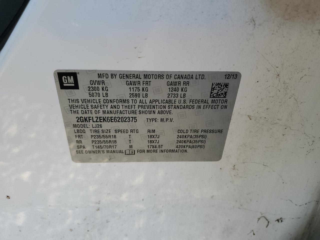 2014 GMC Terrain Denali VIN: 2GKFLZEK6E6202375 Lot: 89536915