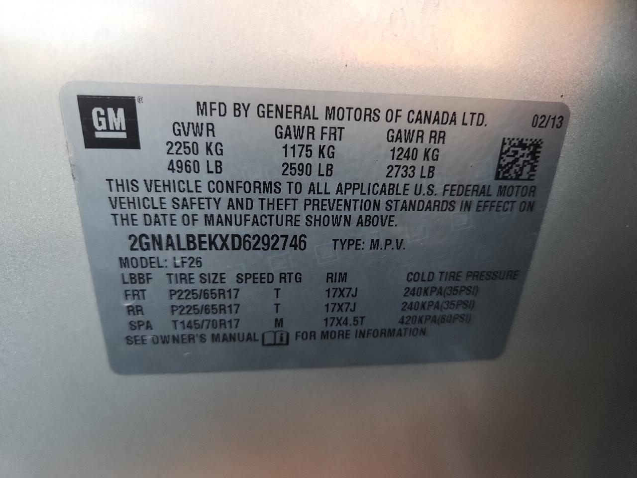 2013 Chevrolet Equinox Ls VIN: 2GNALBEKXD6292746 Lot: 86265175