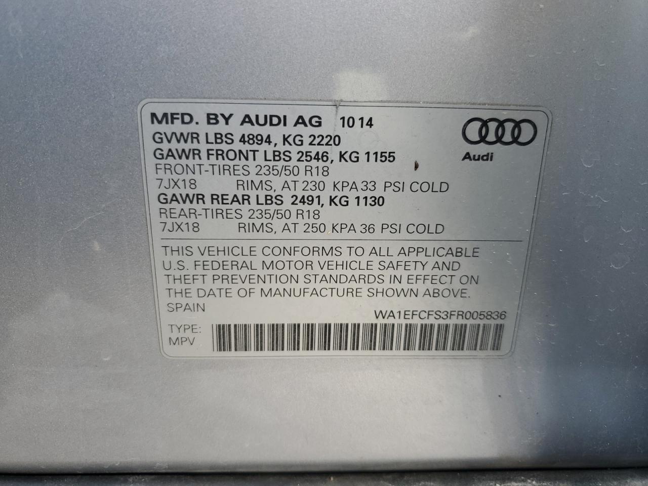 2015 Audi Q3 Premium Plus VIN: WA1EFCFS3FR005836 Lot: 90062515