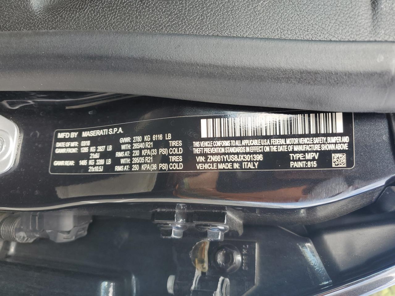 2017 Maserati Levante S Sport VIN: ZN661YUS8JX301396 Lot: 86976335