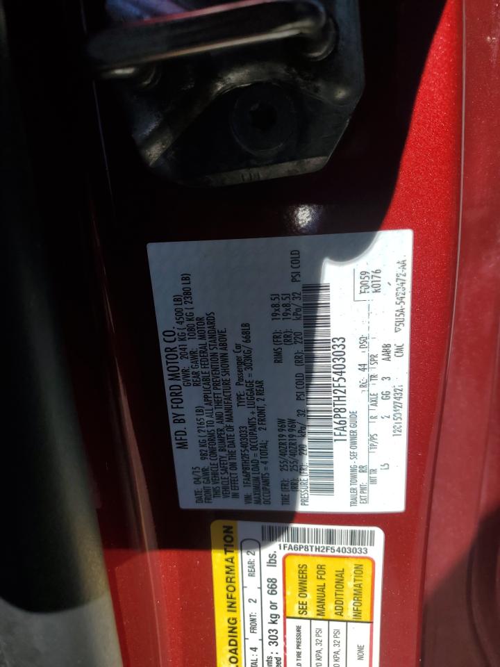 2015 Ford Mustang VIN: 1FA6P8TH2F5403033 Lot: 86595965