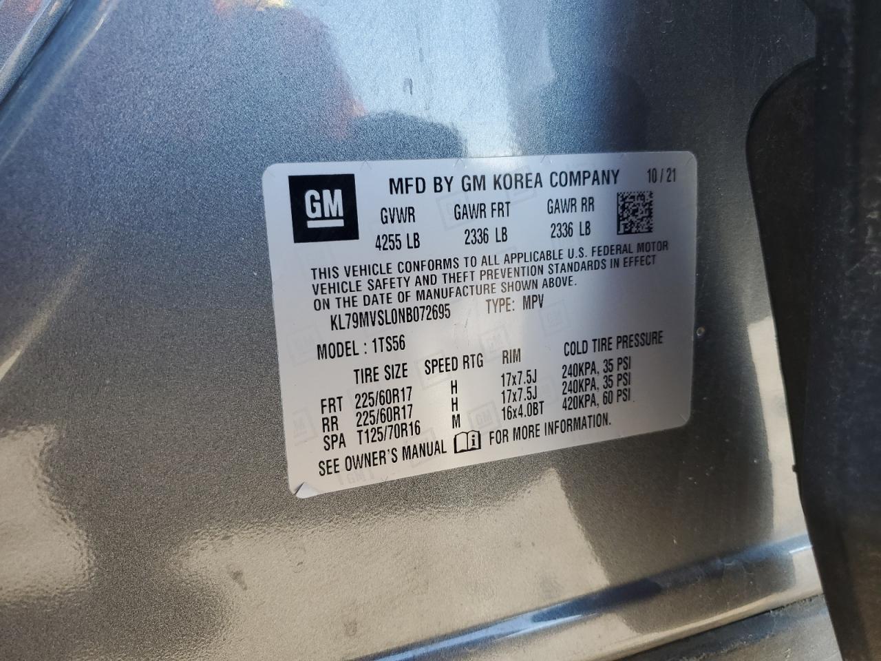 2022 Chevrolet Trailblazer Activ VIN: KL79MVSL0NB072695 Lot: 86504965