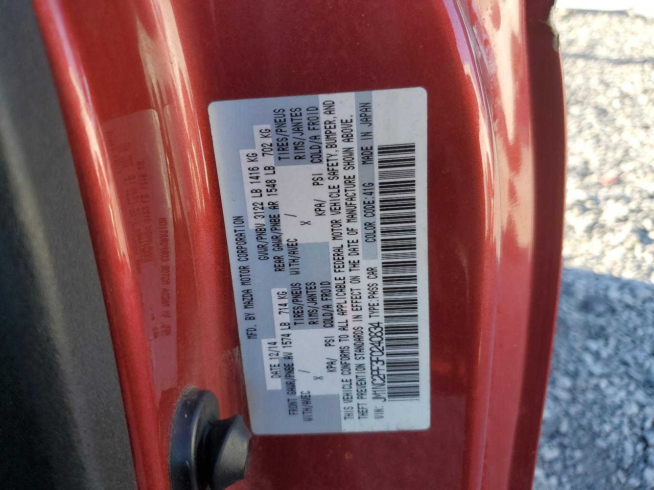 2015 Mazda Mx-5 Miata Grand Touring VIN: JM1NC2PF3F0240834 Lot: 86817685