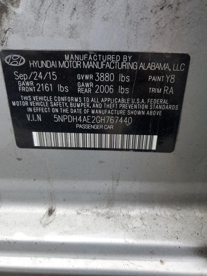 2016 Hyundai Elantra Se VIN: 5NPDH4AE2GH767440 Lot: 86408965