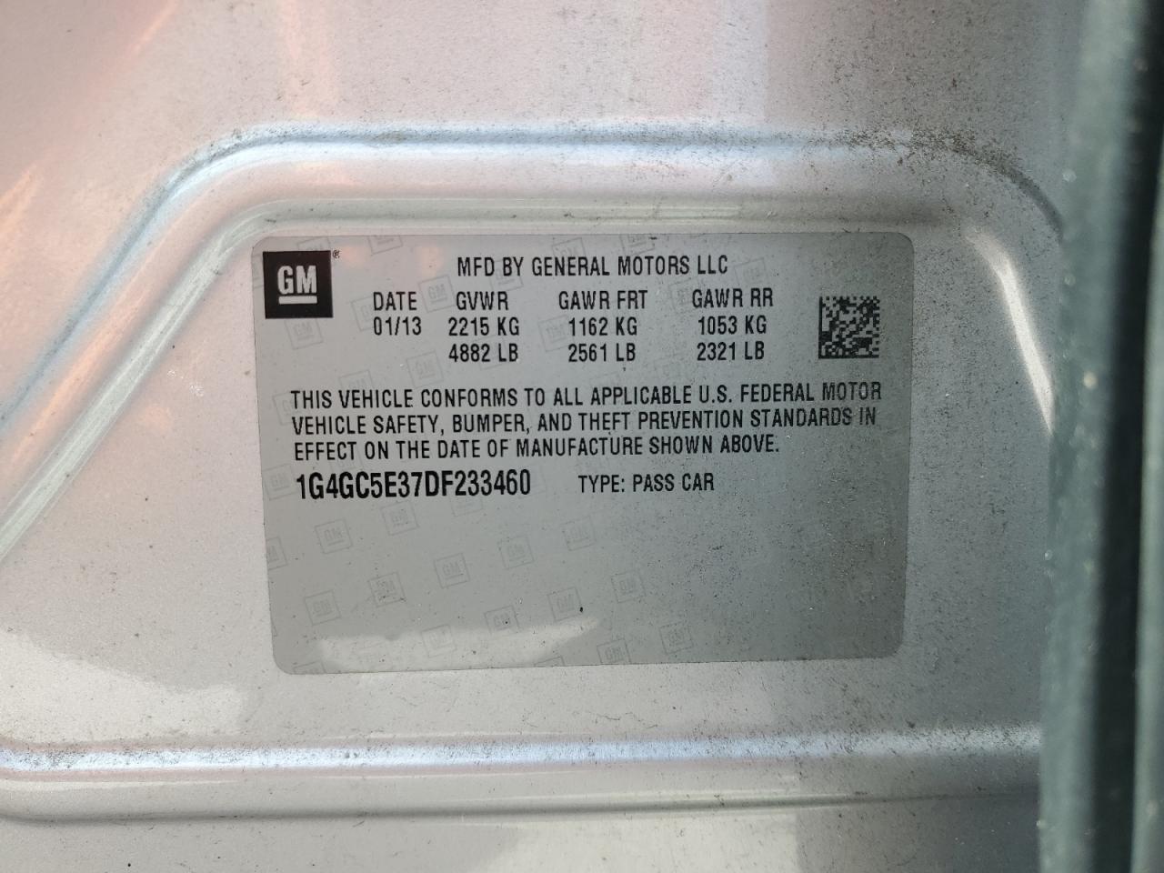 2013 Buick Lacrosse VIN: 1G4GC5E37DF233460 Lot: 82702785