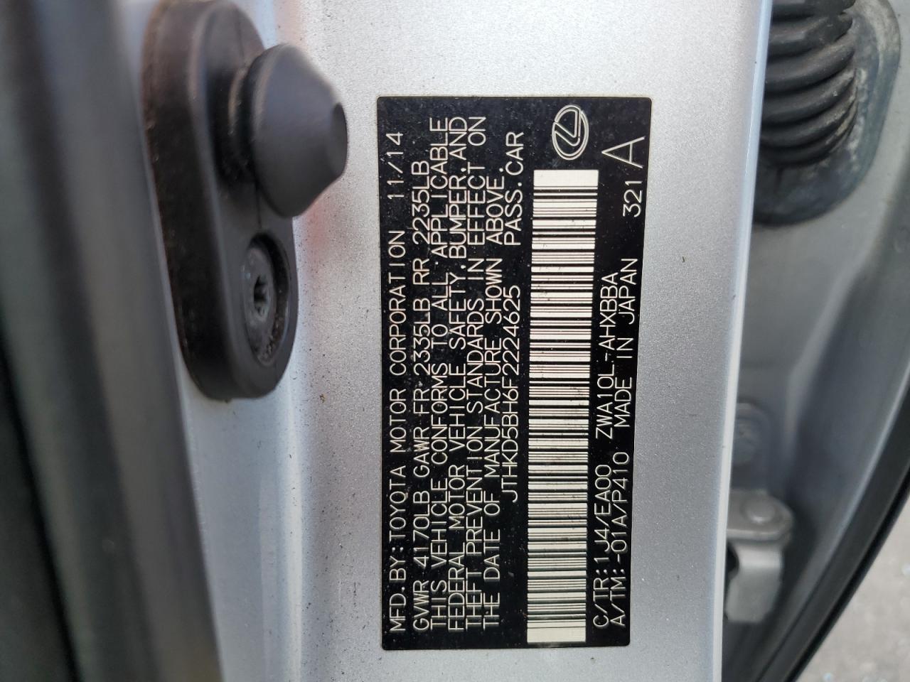 2015 Lexus Ct 200 VIN: JTHKD5BH6F2224625 Lot: 86305965