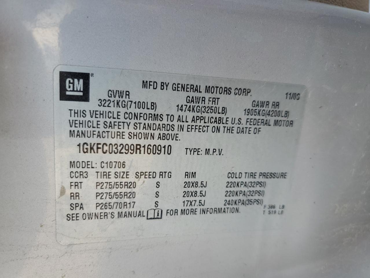 2009 GMC Yukon Denali VIN: 1GKFC03299R160910 Lot: 82701895