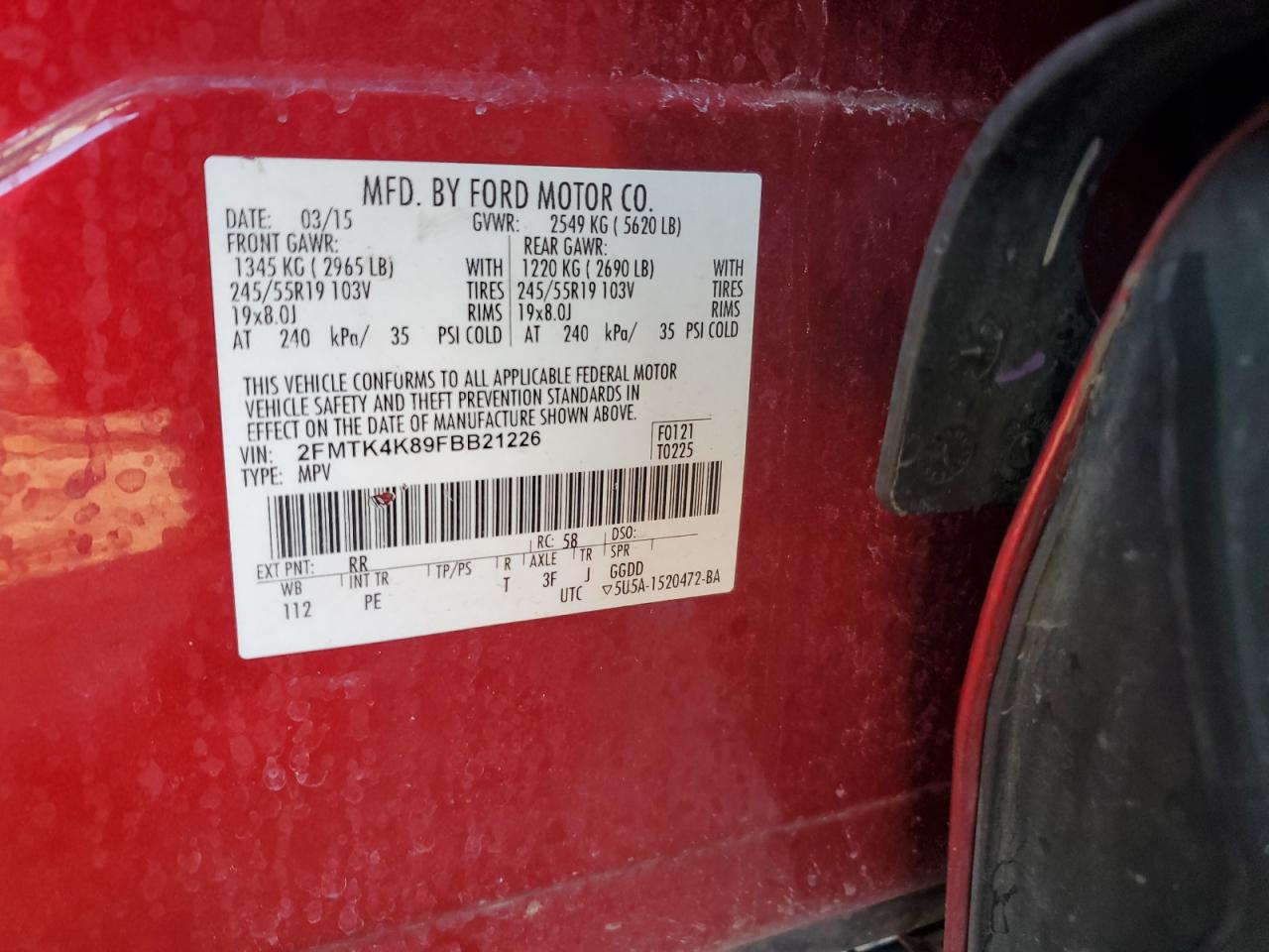 2015 Ford Edge Titanium VIN: 2FMTK4K89FBB21226 Lot: 89457105