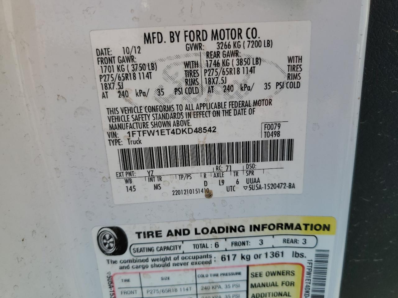 2013 Ford F150 Supercrew VIN: 1FTFW1ET4DKD48542 Lot: 84993475