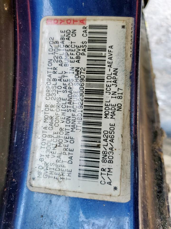 2003 Lexus Is 300 VIN: JTHBD192230069072 Lot: 90432525