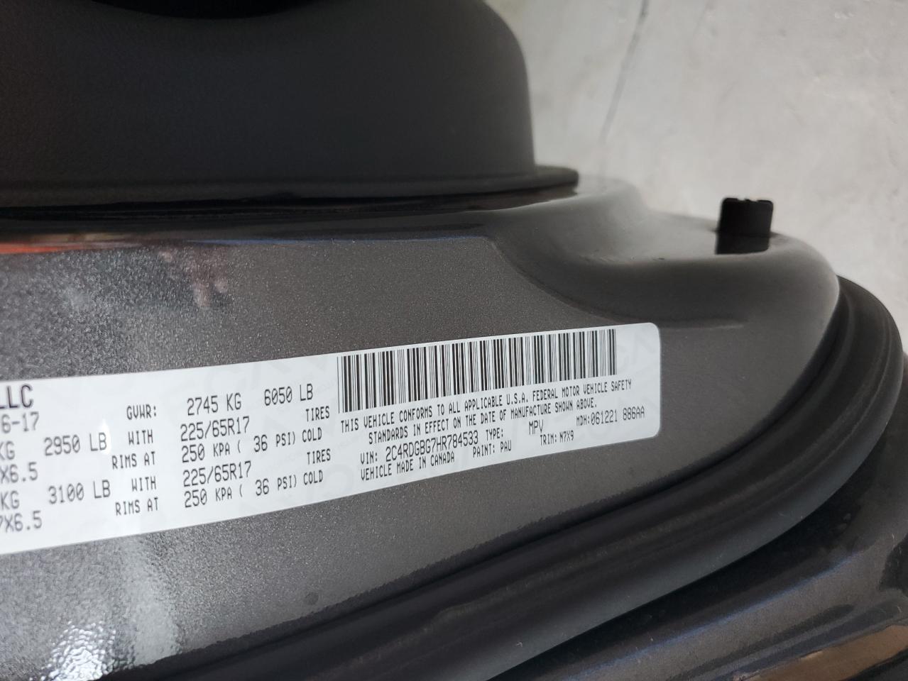 2017 Dodge Grand Caravan Se VIN: 2C4RDGBG7HR784533 Lot: 90959635