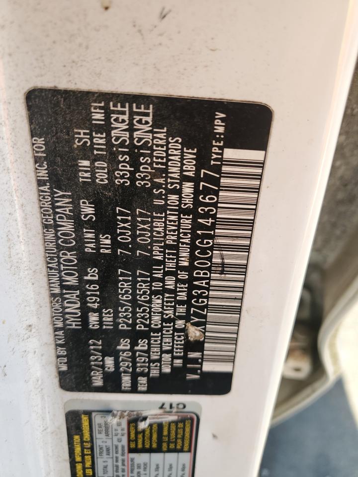 2012 Hyundai Santa Fe Gls VIN: 5XYZG3AB0CG143677 Lot: 85877865