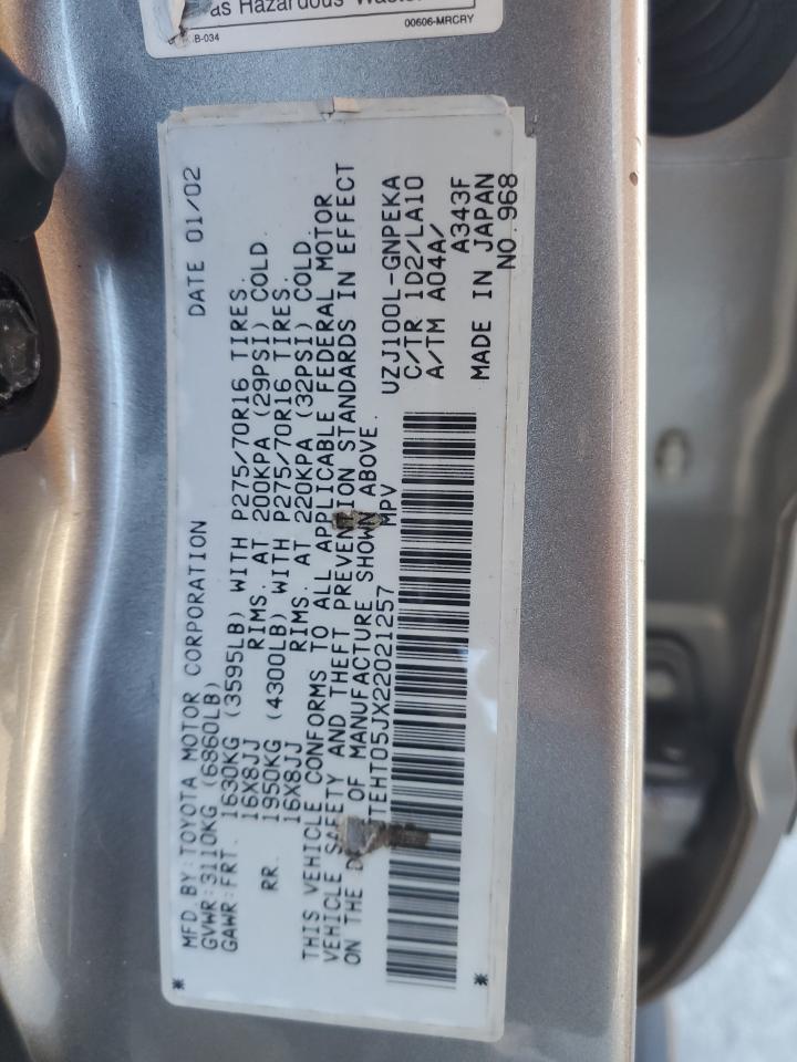 2002 Toyota Land Cruiser VIN: JTEHT05JX22021257 Lot: 81121465