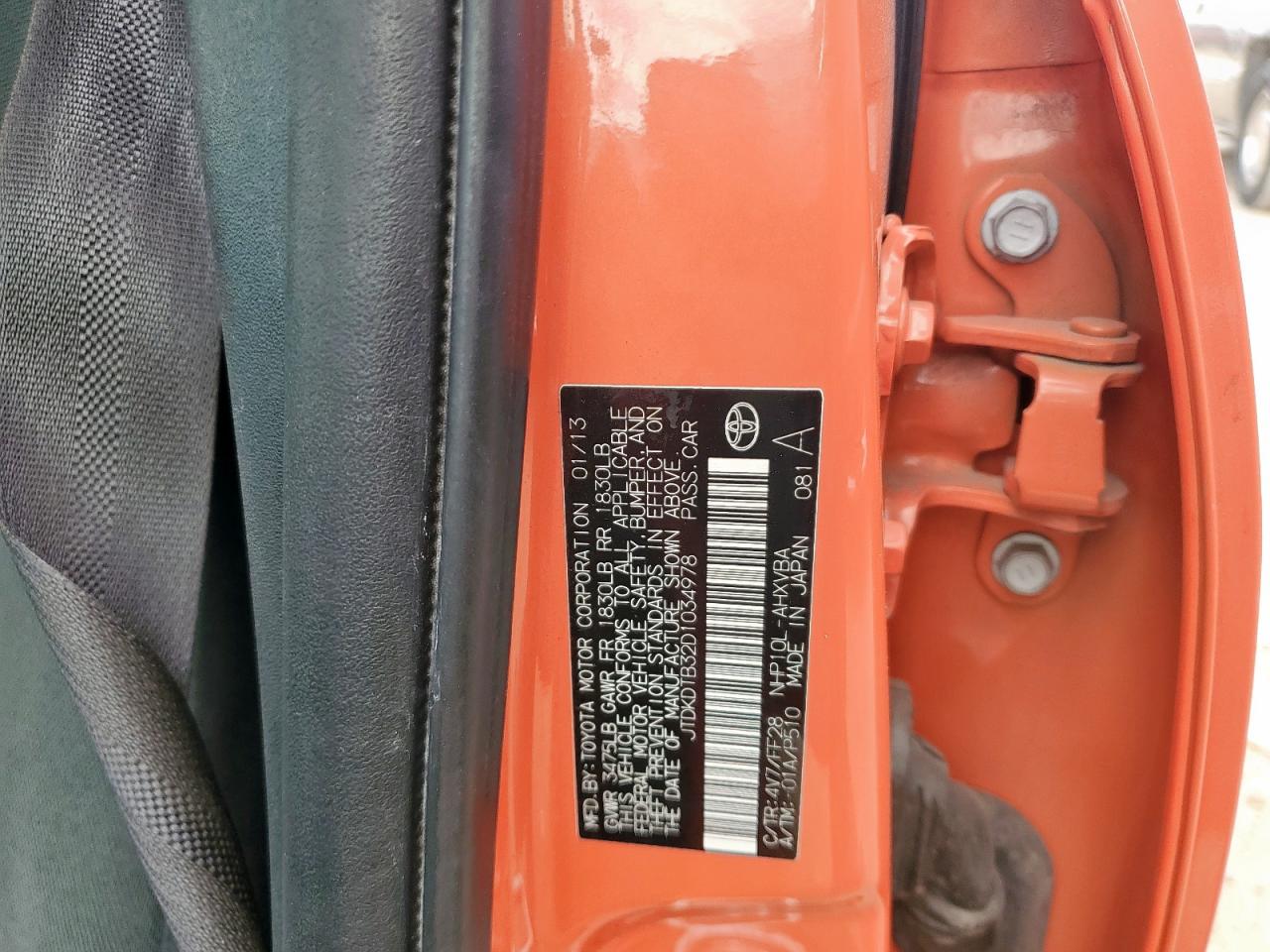 2013 Toyota Prius C VIN: JTDKDTB32D1034978 Lot: 85666045