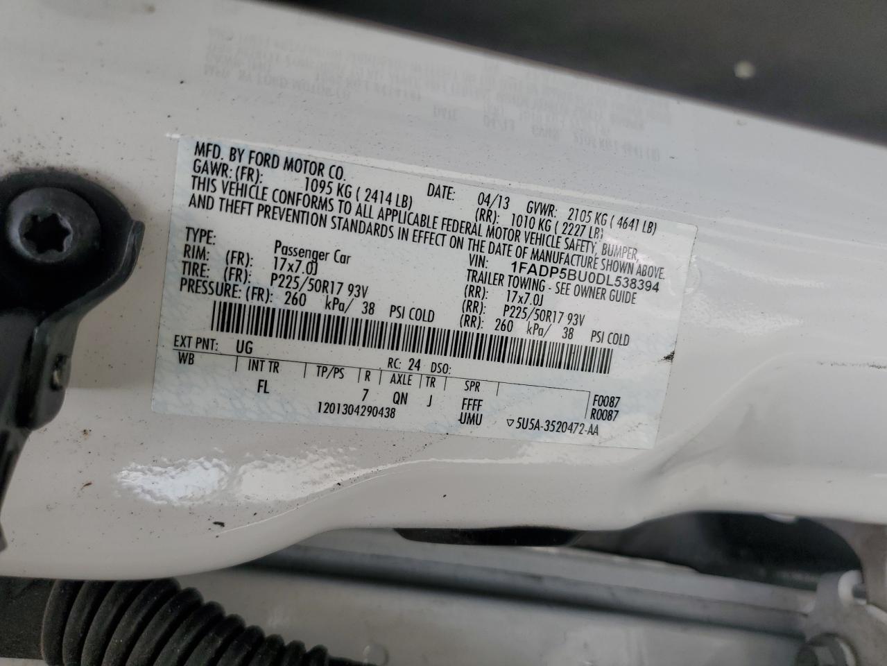 2013 Ford C-Max Sel VIN: 1FADP5BU0DL538394 Lot: 85192555