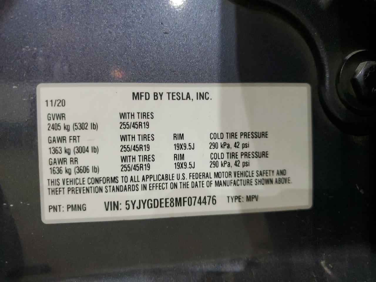 2021 Tesla Model Y VIN: 5YJYGDEE8MF074476 Lot: 86781745