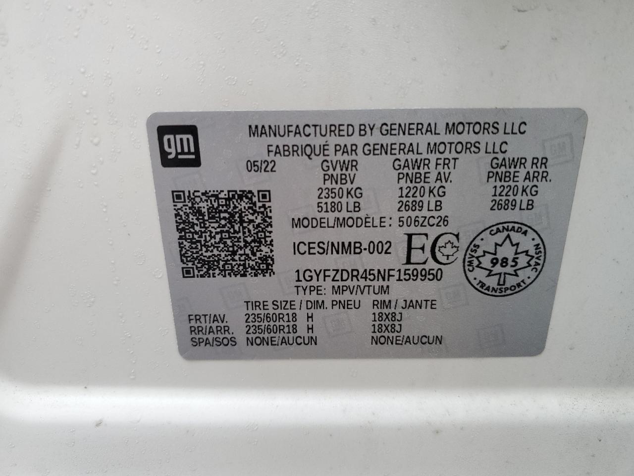 2022 Cadillac Xt4 Premium Luxury VIN: 1GYFZDR45NF159950 Lot: 89524545