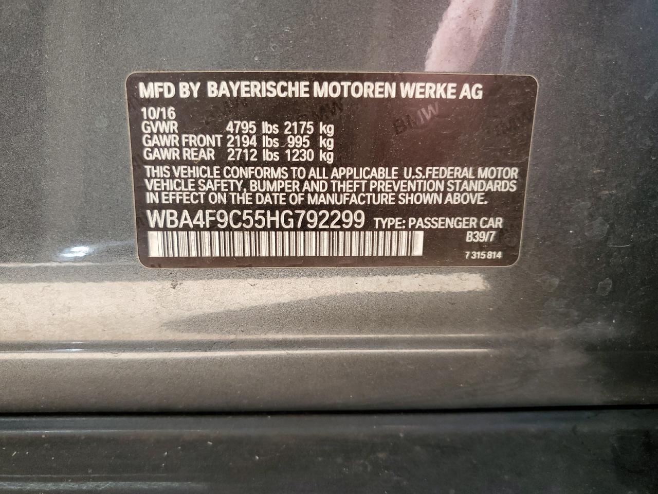 2017 BMW 430Xi Gran Coupe VIN: WBA4F9C55HG792299 Lot: 82599045