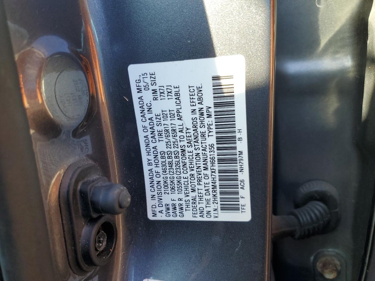 2015 Honda Cr-V Exl VIN: 2HKRM4H7XFH661356 Lot: 86201465