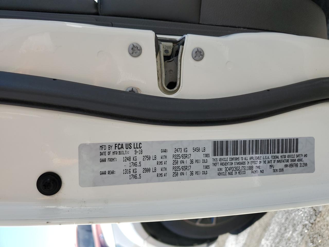 2018 Dodge Journey Sxt VIN: 3C4PDCBG2JT511888 Lot: 90322495