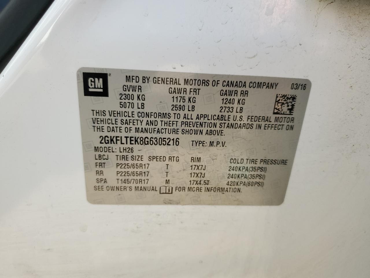 2016 GMC Terrain Sle VIN: 2GKFLTEK8G6305216 Lot: 89922635