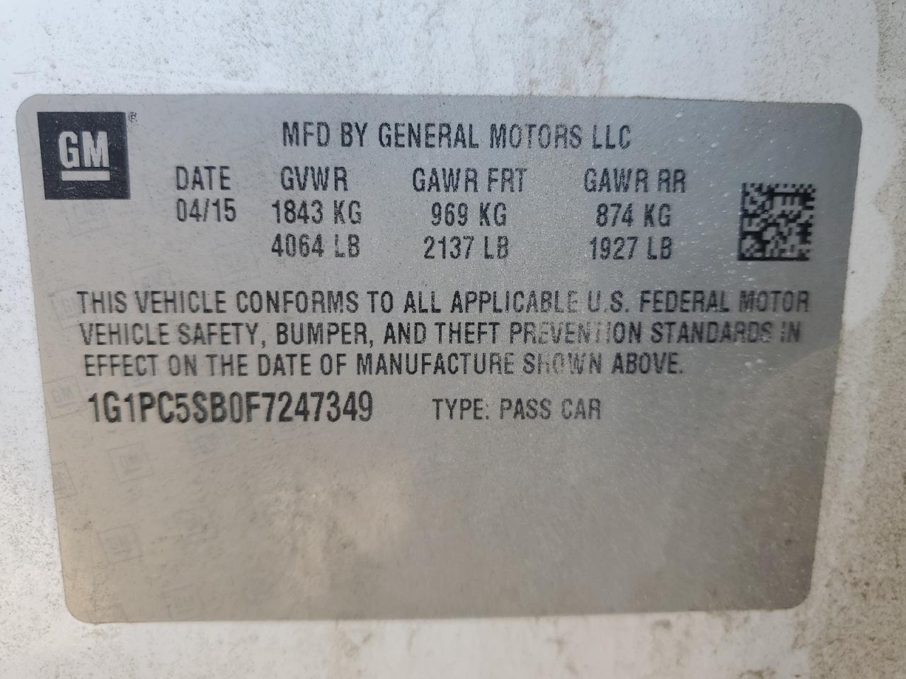 2015 Chevrolet Cruze Lt VIN: 1G1PC5SB0F7247349 Lot: 82356965