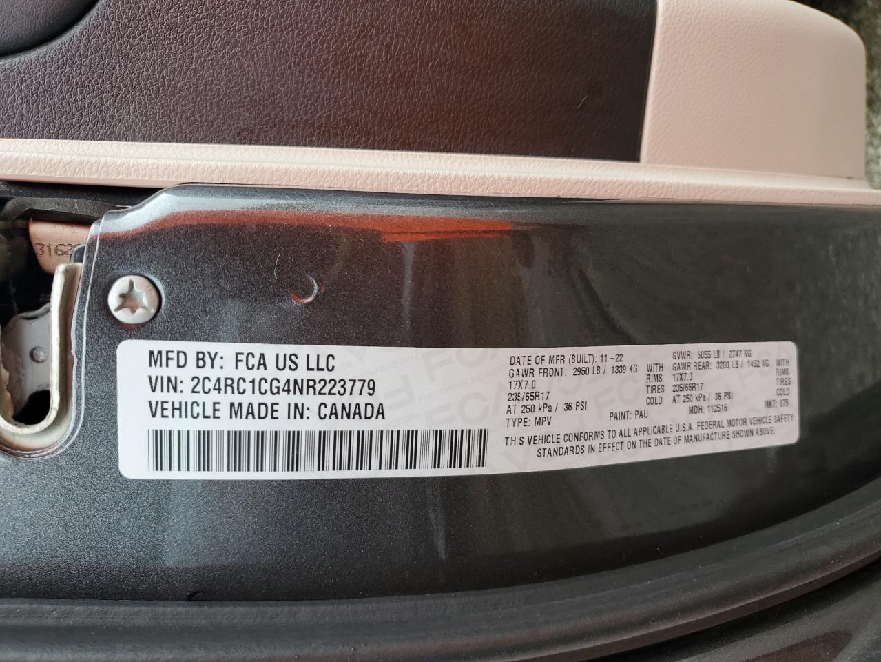 2022 Chrysler Voyager Lx VIN: 2C4RC1CG4NR223779 Lot: 85488175