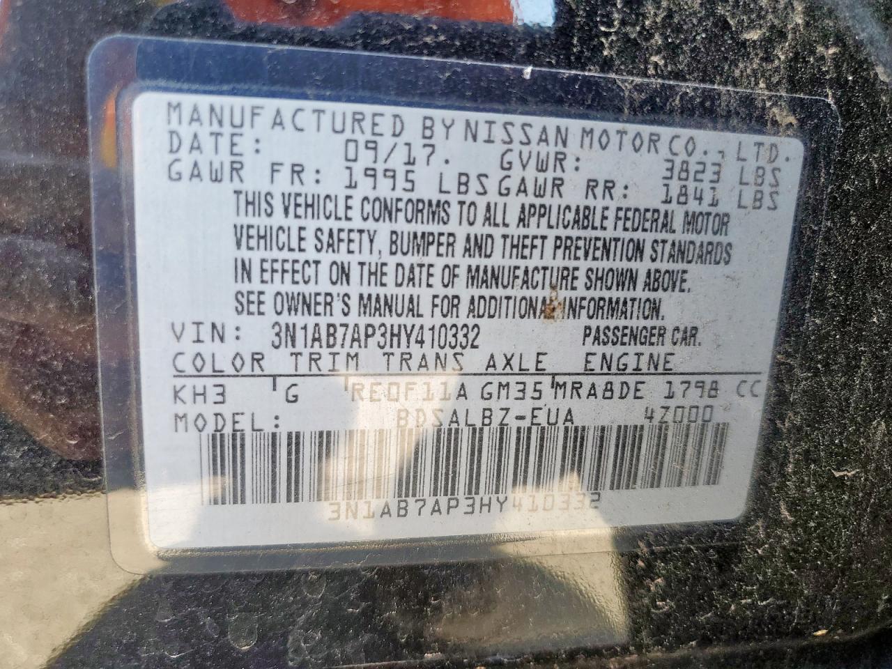 2017 Nissan Sentra S VIN: 3N1AB7AP3HY410332 Lot: 86332055