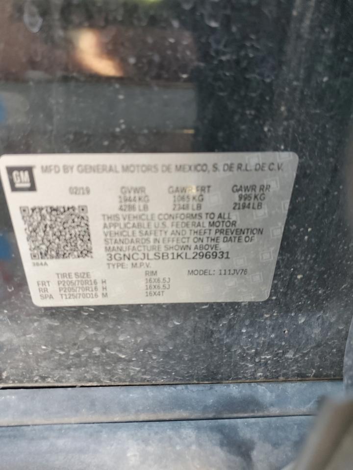 2019 Chevrolet Trax 1Lt VIN: 3GNCJLSB1KL296931 Lot: 86819075