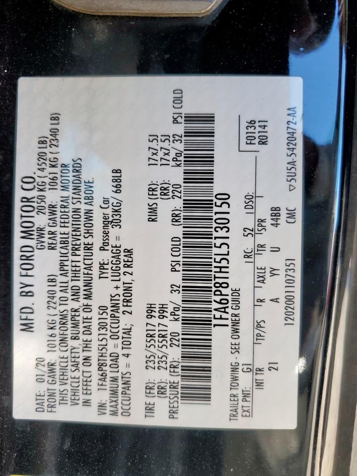 2020 Ford Mustang VIN: 1FA6P8TH5L5130150 Lot: 84901505