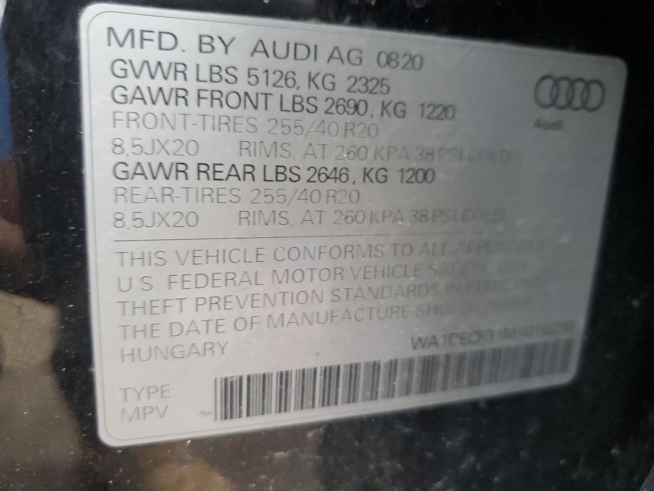 2021 Audi Q3 Premium S Line 45 VIN: WA1DECF31M1016238 Lot: 82311245